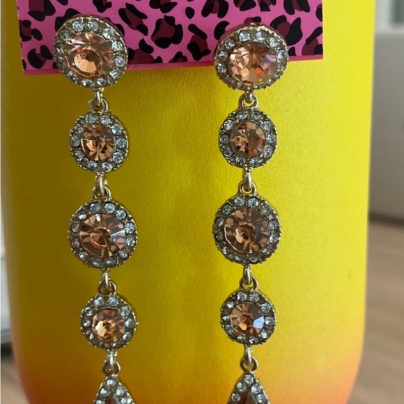 Betsy Johnson Dramatic Long Dangle Orange Stone Earrings - Picture 3 of 5